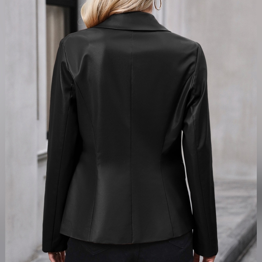 Tailored Shine Button Blazer - Black - Picture 5 of 6